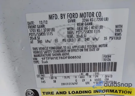 2013 Ford F-150 Fx4 z USA, uszkodzony, nr VIN 1FTFW1ET6DFB08532